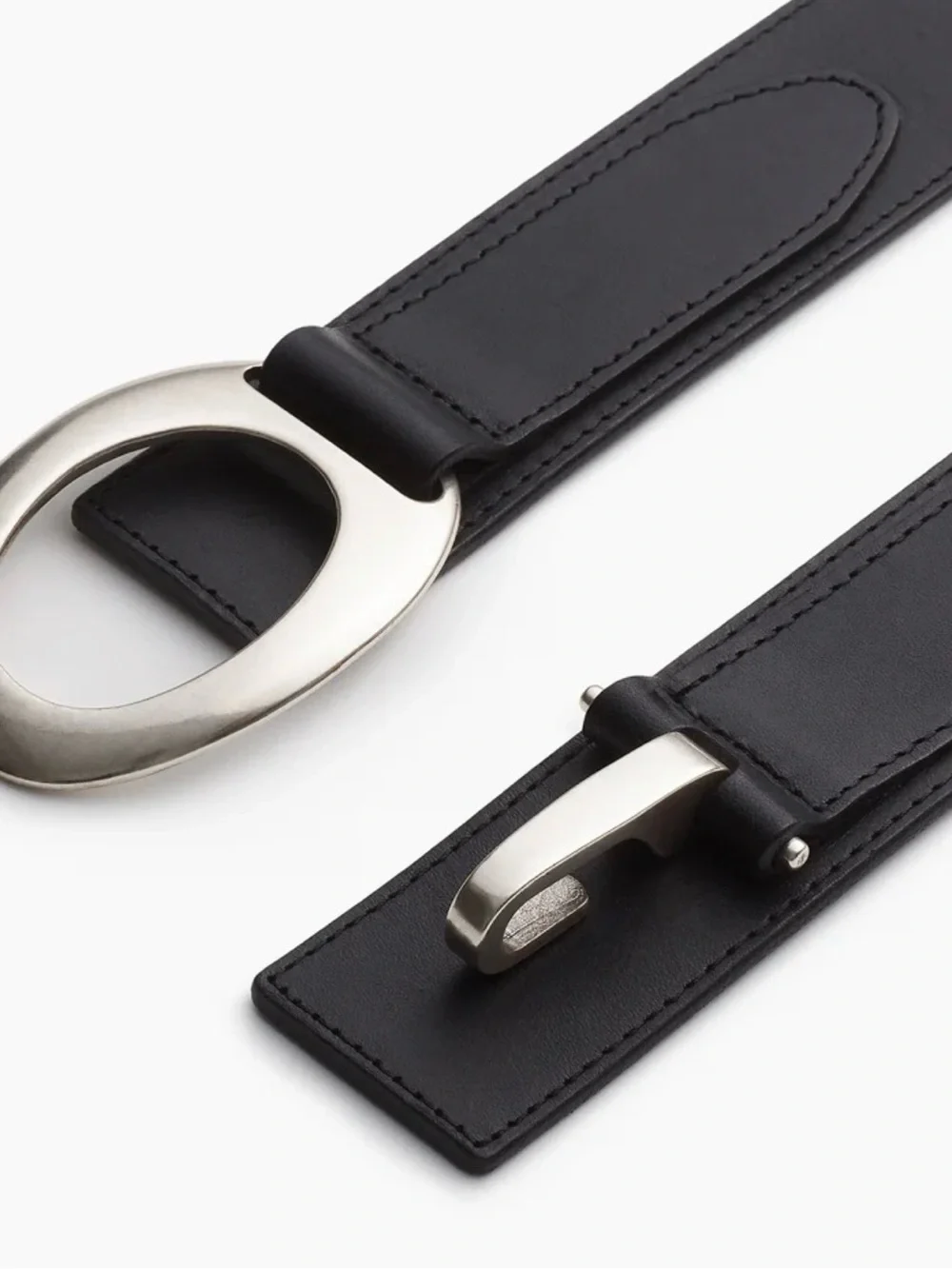 NWT Rag & Bone Black Leather Ryder Stretch Belt Silver Buckle Small